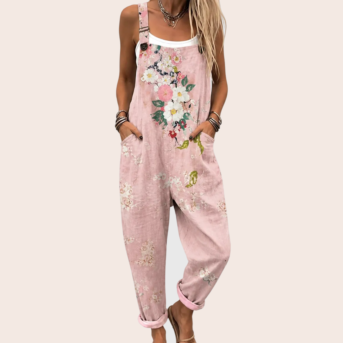 Joséphine | Salopette rose à imprimé fleuri délicat