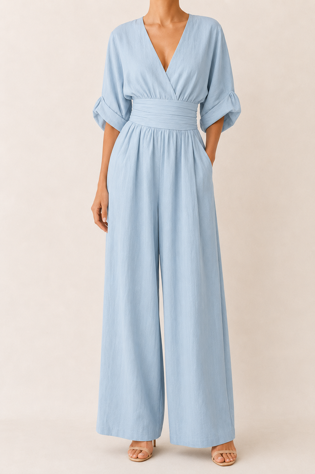 Clémence | Robe midi drapée bleu ciel