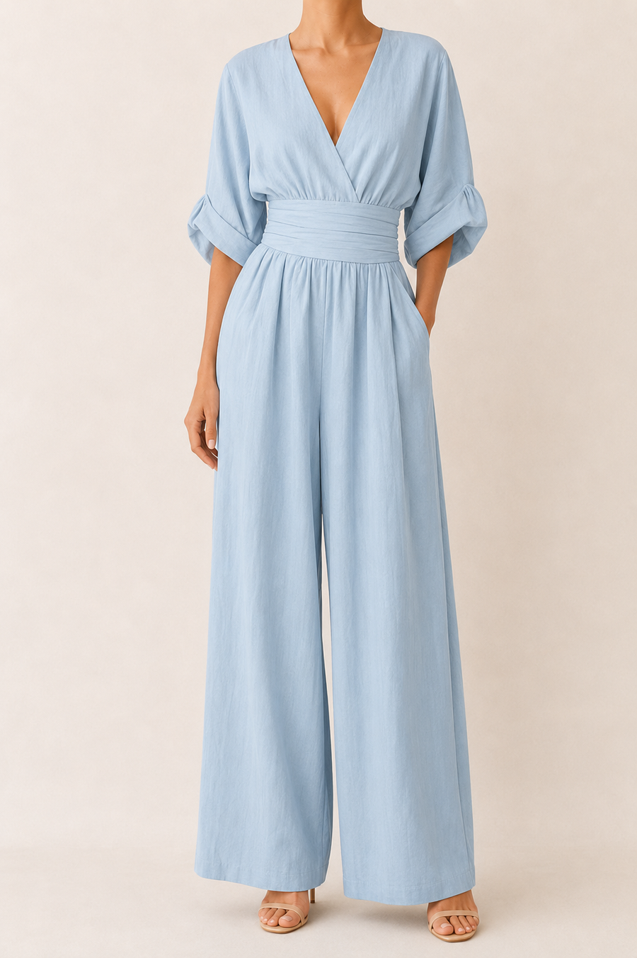 Clémence | Robe midi drapée bleu ciel
