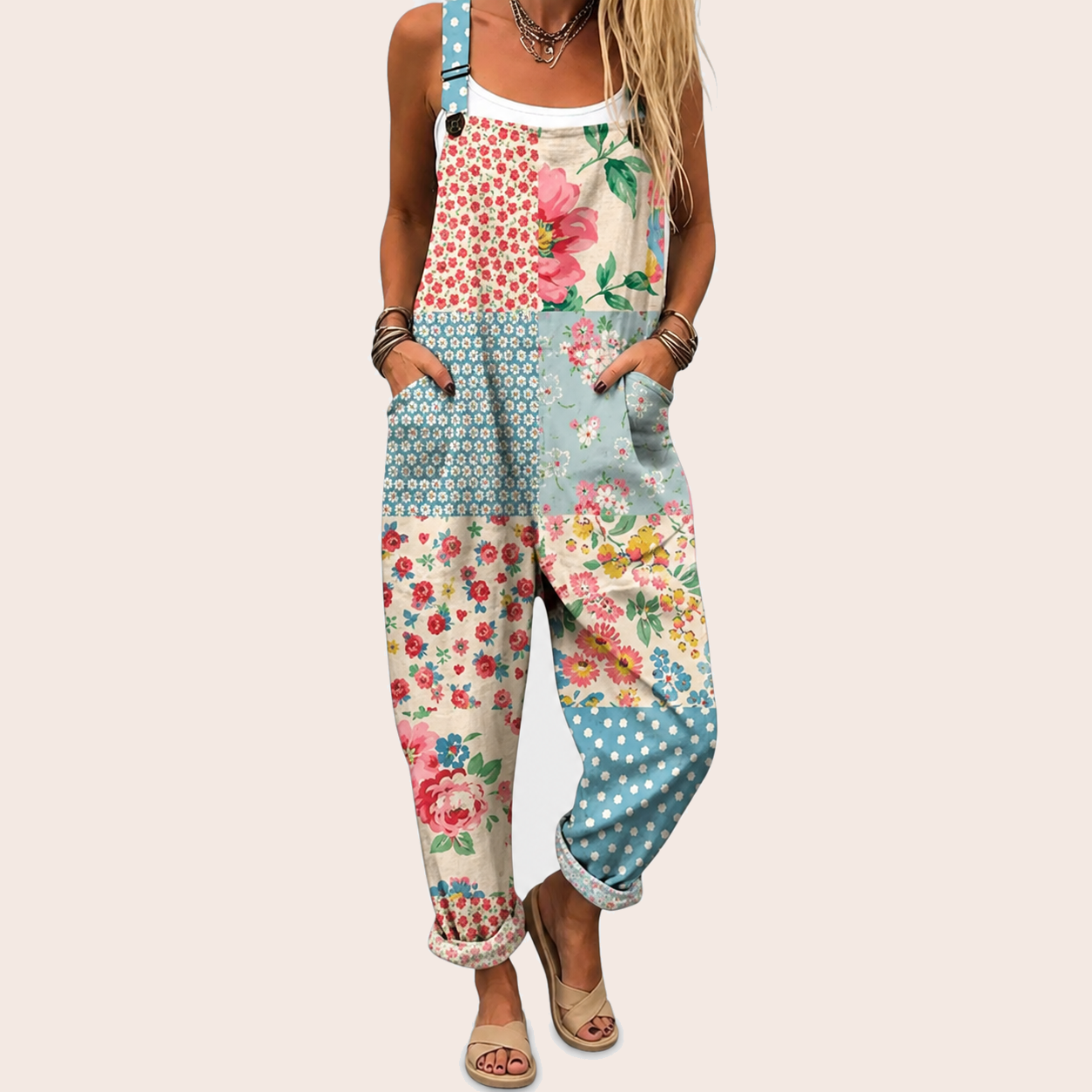 Colette | Salopette ample à imprimé patchwork fleuri