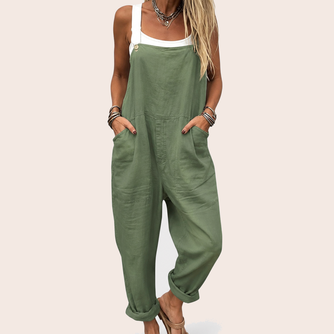 Solène | Salopette ample unie vert sauge