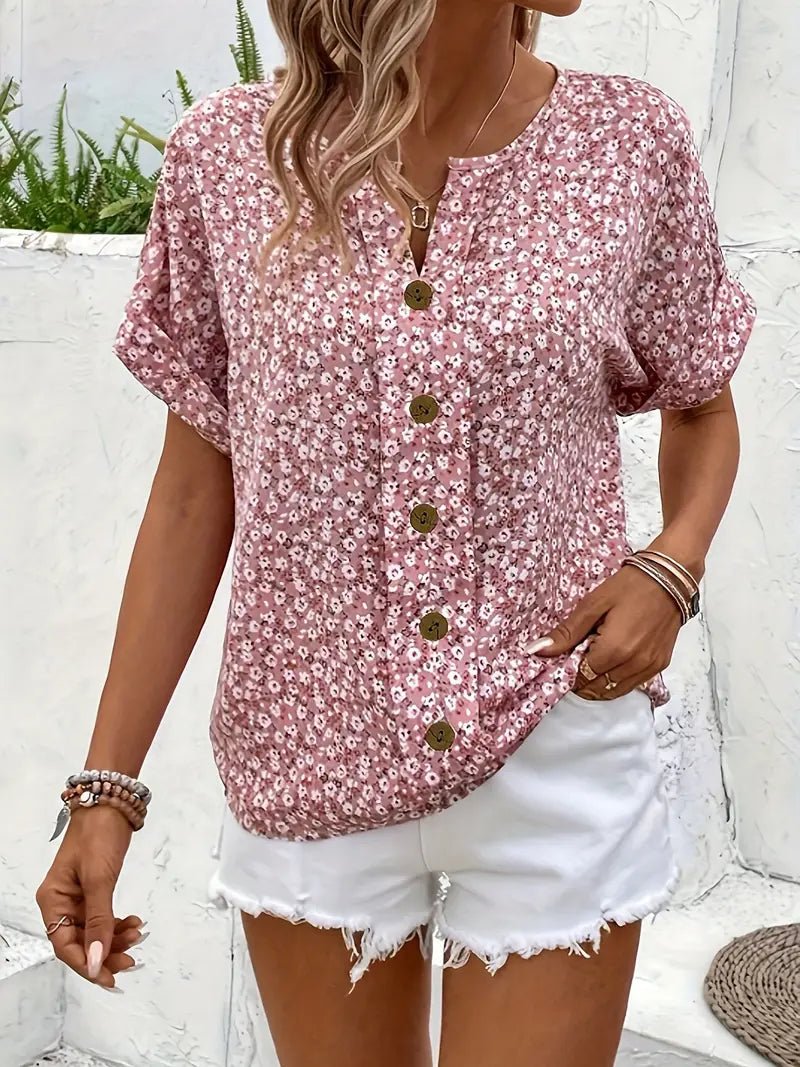 Jelena | Blouse à Fleurettes et Boutons Bois