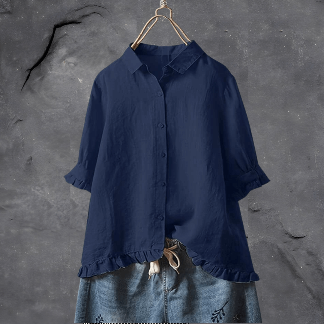Sophia | Chemise en Lin à Volants aux Poignets et à l'Ourlet