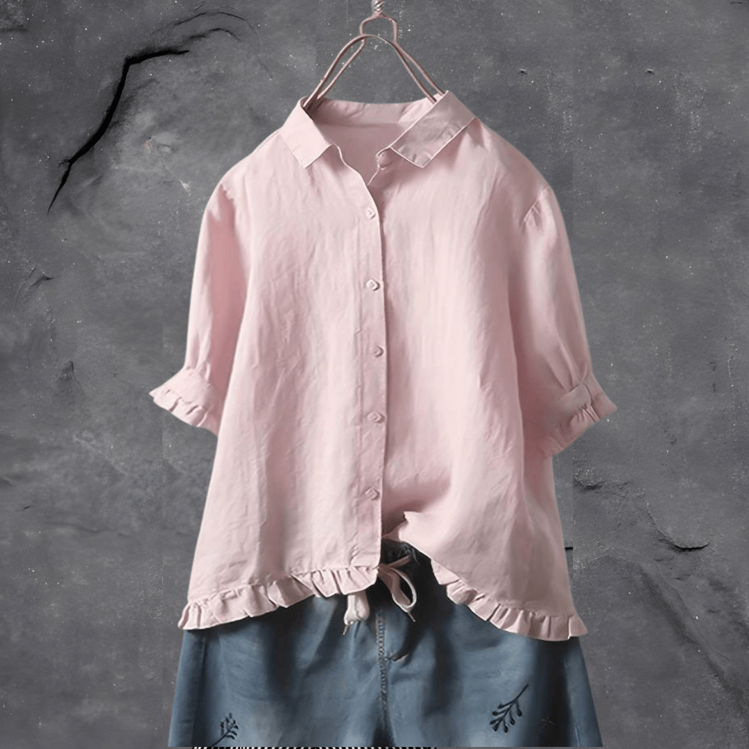 Sophia | Chemise en Lin à Volants aux Poignets et à l'Ourlet
