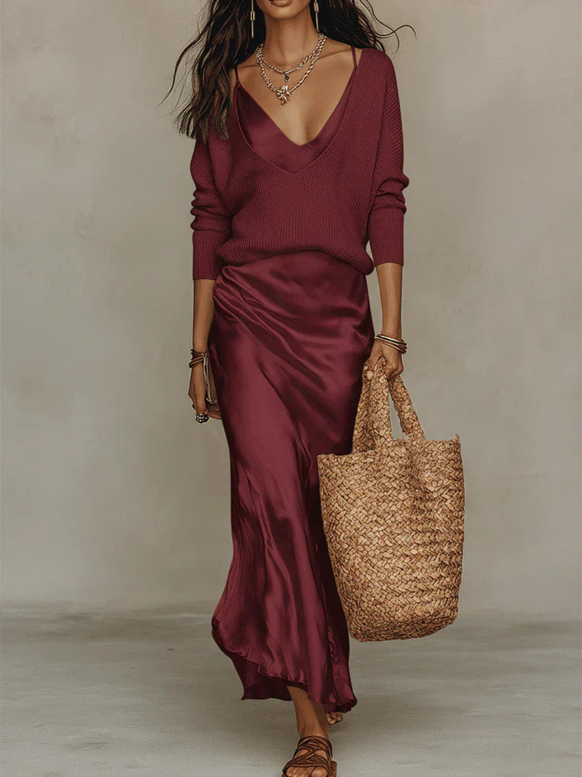 Élodie | Robe Midi Satinée Élégante
