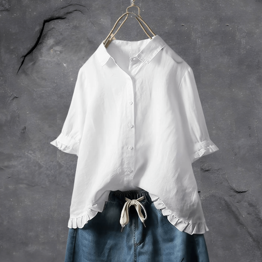 Sophia | Chemise en Lin à Volants aux Poignets et à l'Ourlet