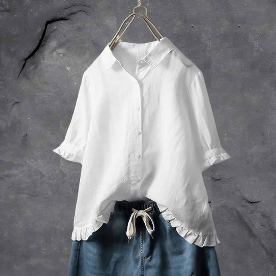 Sophia | Chemise en Lin à Volants aux Poignets et à l'Ourlet