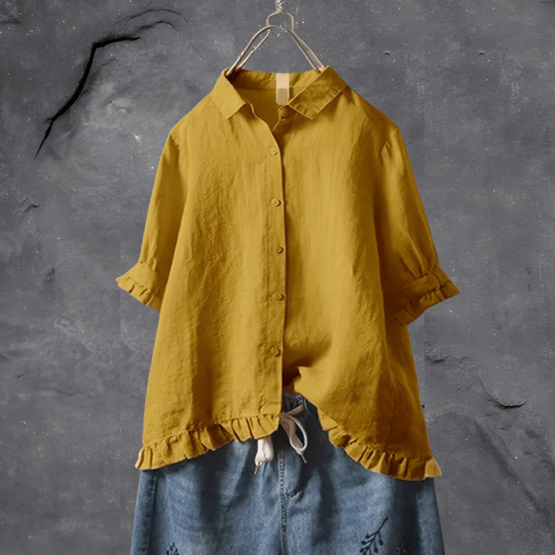 Sophia | Chemise en Lin à Volants aux Poignets et à l'Ourlet