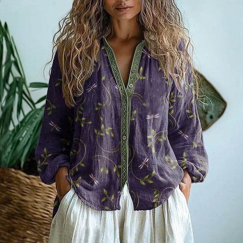 Amandine | Blouse en Lin à Imprimé Libellules
