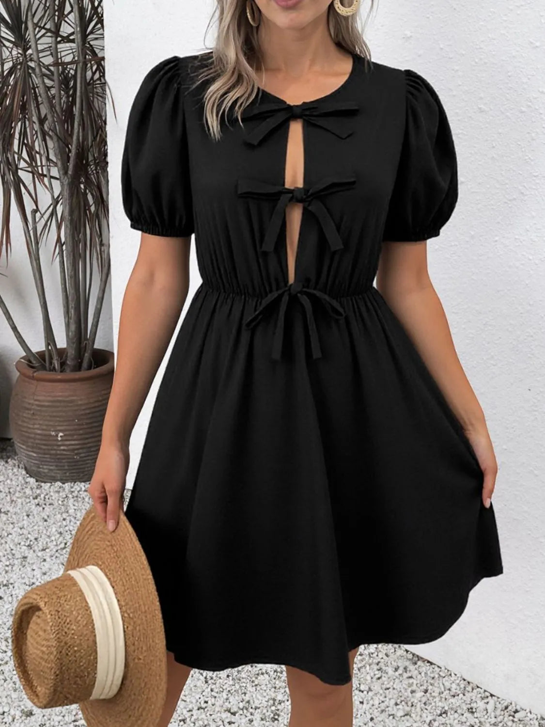 Eléa | Robe à Nœuds avec Manches Bouffantes