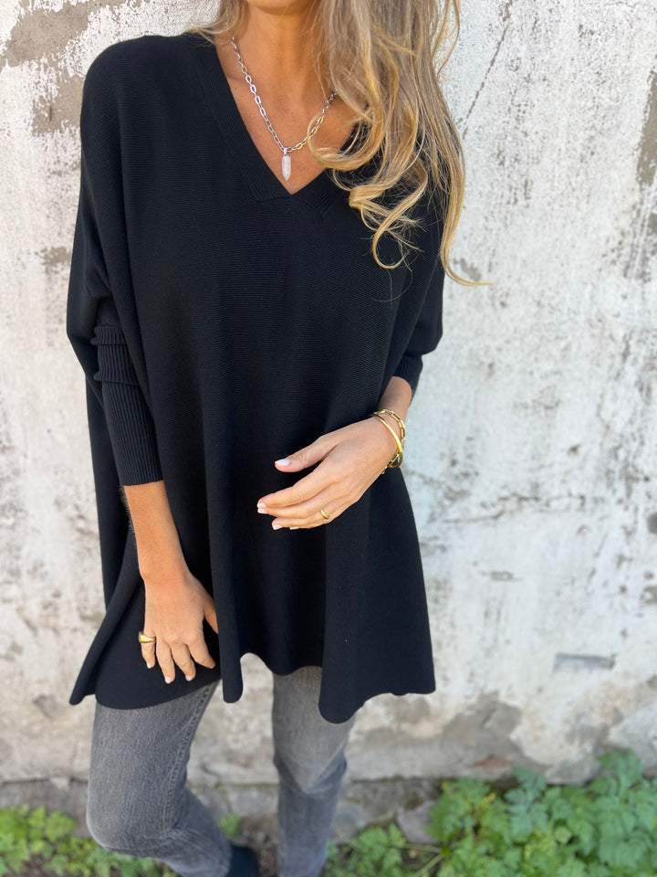 Anna | Pull Oversize à Col V et Manches Chauve-Souris