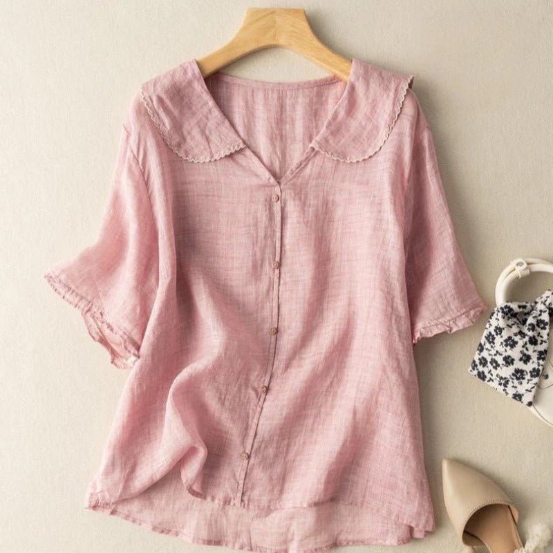 Adèle | Blouse en Lin à Col Claudine et Manches Ballon