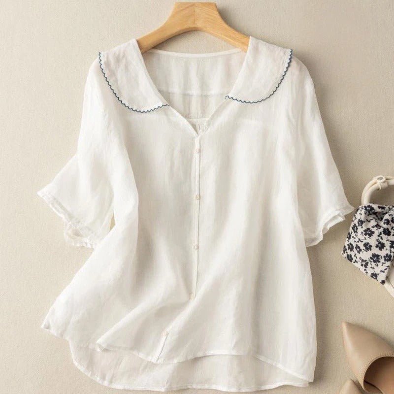 Adèle | Blouse en Lin à Col Claudine et Manches Ballon