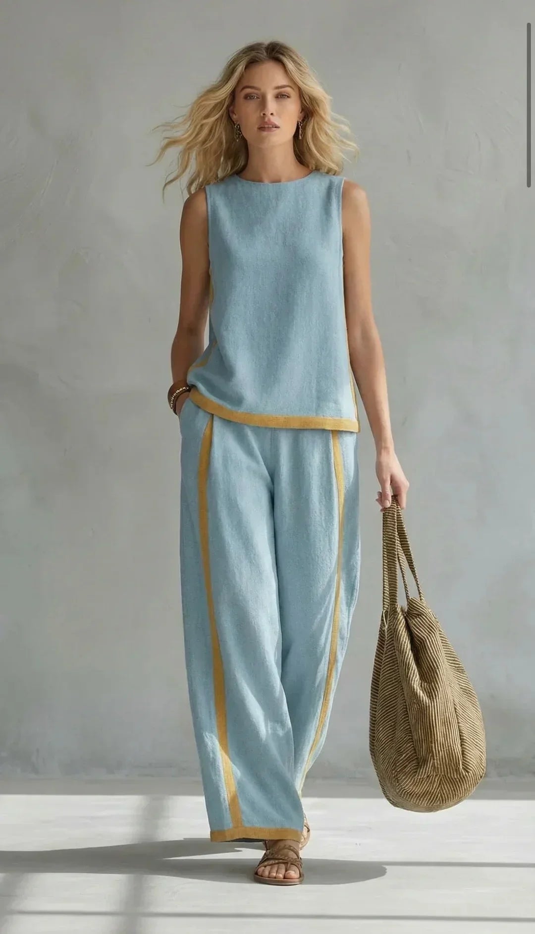 Constance | Ensemble Sans Manches et Pantalon Large à Finitions Bicolores
