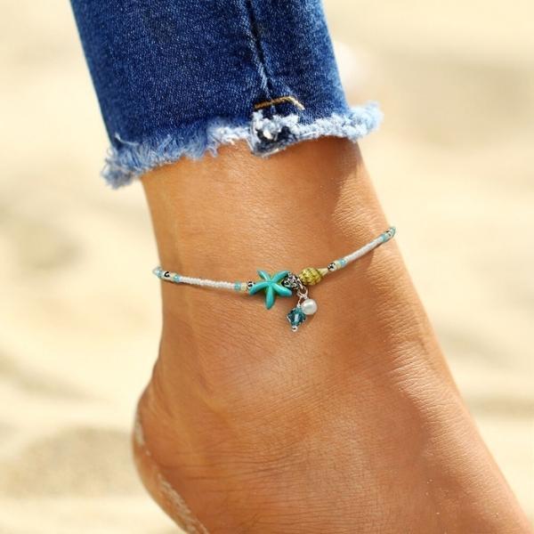 Hélène | Bracelet de Cheville Étoile de Mer et Coquillage en Pierres Naturelles