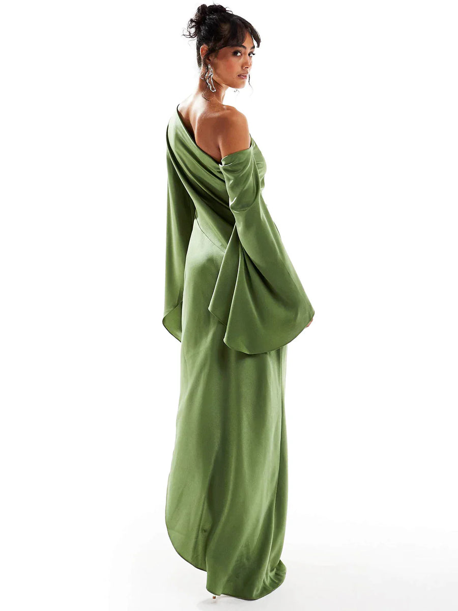 Dora | Robe Maxi Satinée Vert Émeraude