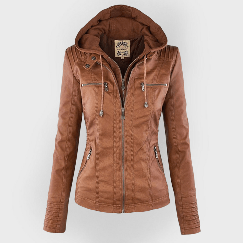Valentine | Veste en Cuir à Capuche Réglable