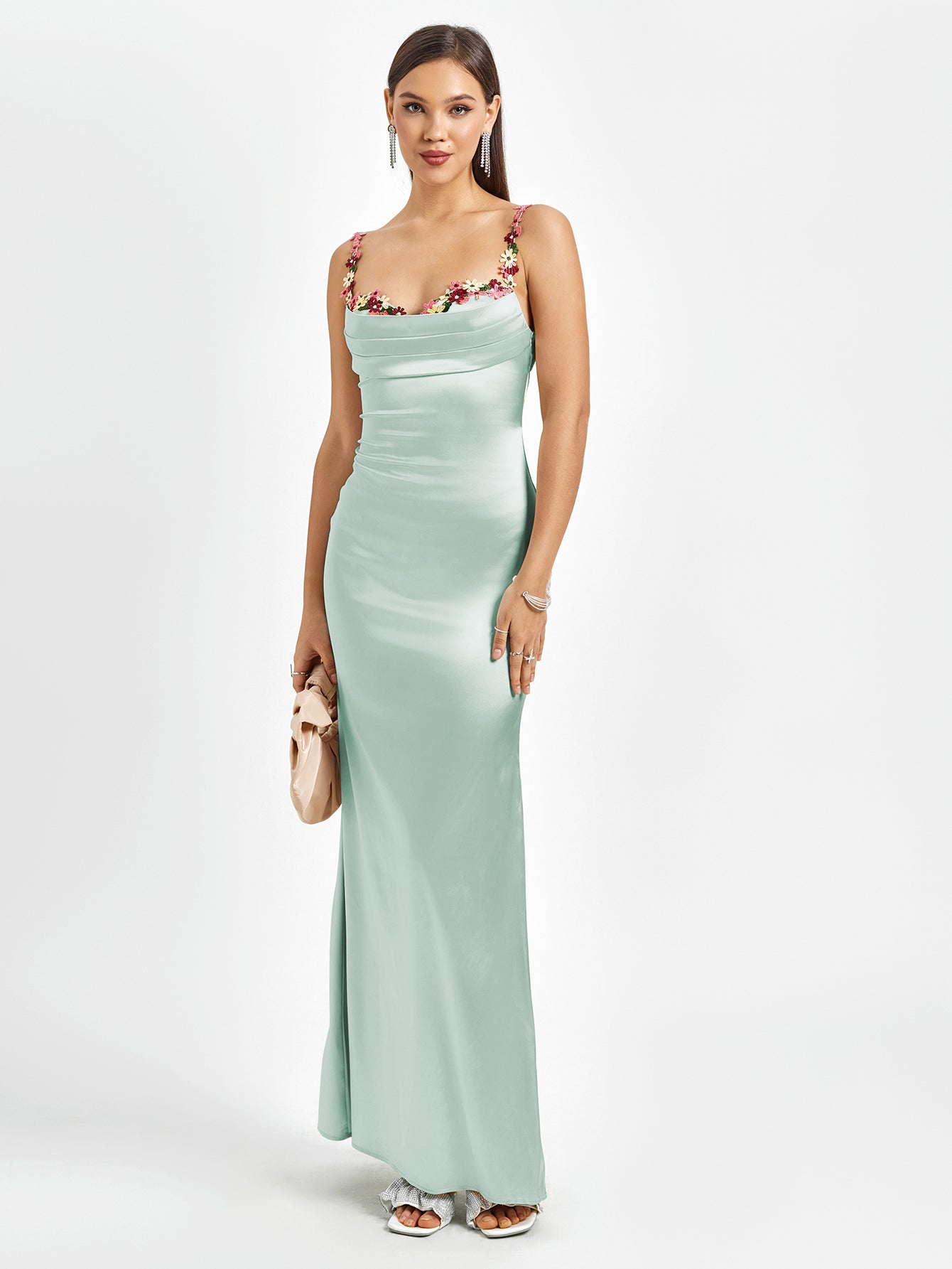 Francesca | Robe Maxi Satinée avec Détails Fleuris