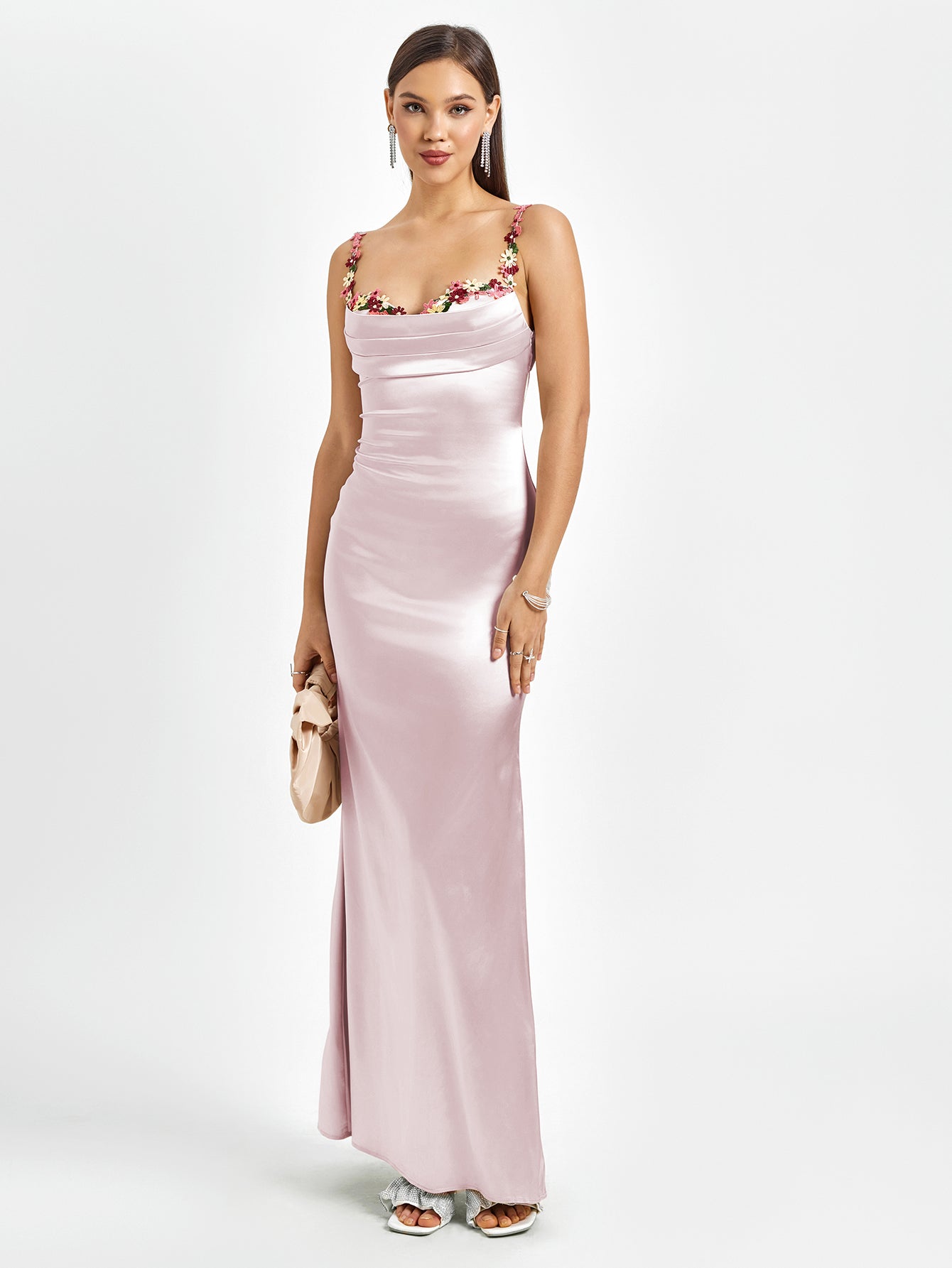 Francesca | Robe Maxi Satinée avec Détails Fleuris