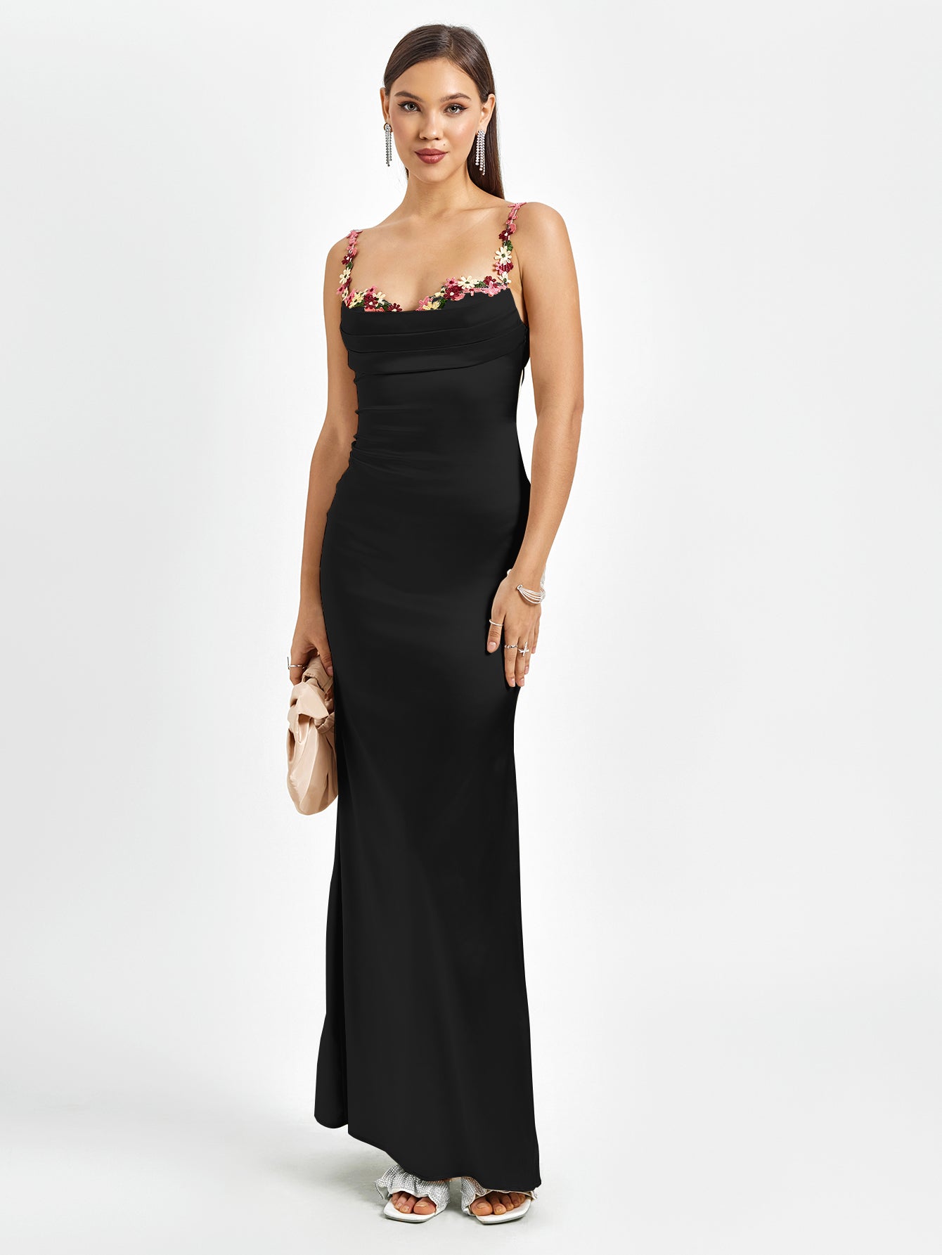 Francesca | Robe Maxi Satinée avec Détails Fleuris