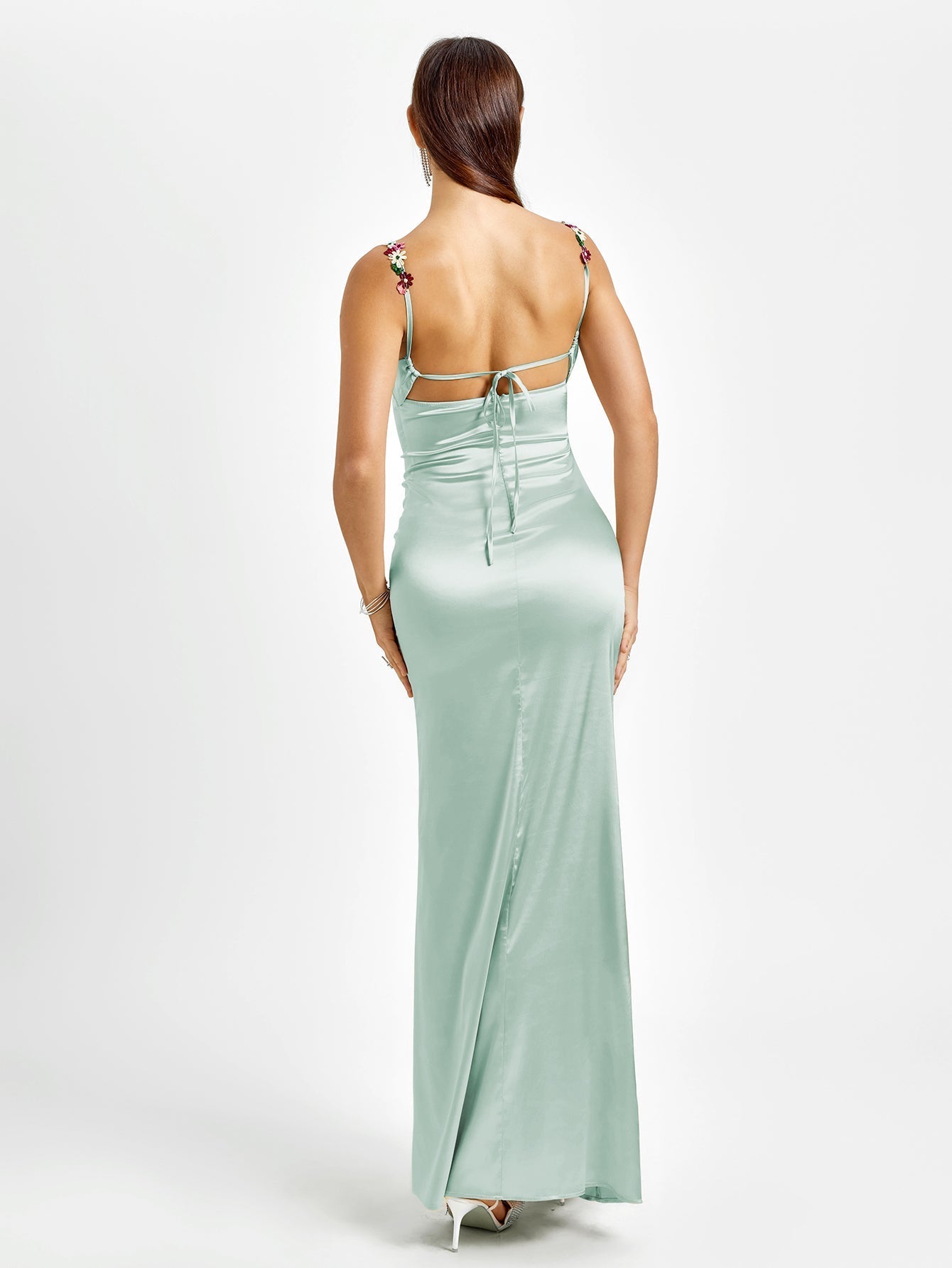 Francesca | Robe Maxi Satinée avec Détails Fleuris