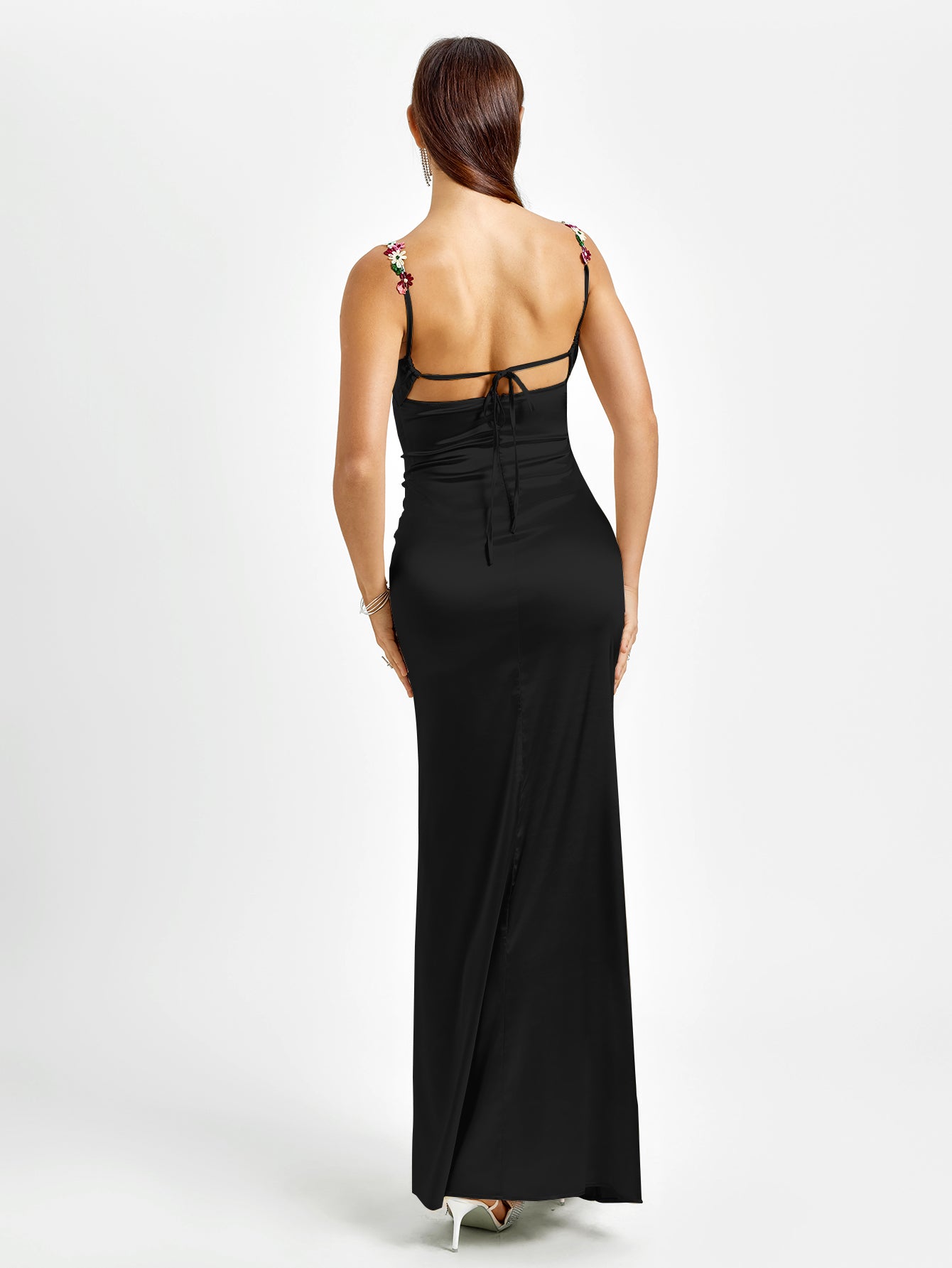 Francesca | Robe Maxi Satinée avec Détails Fleuris
