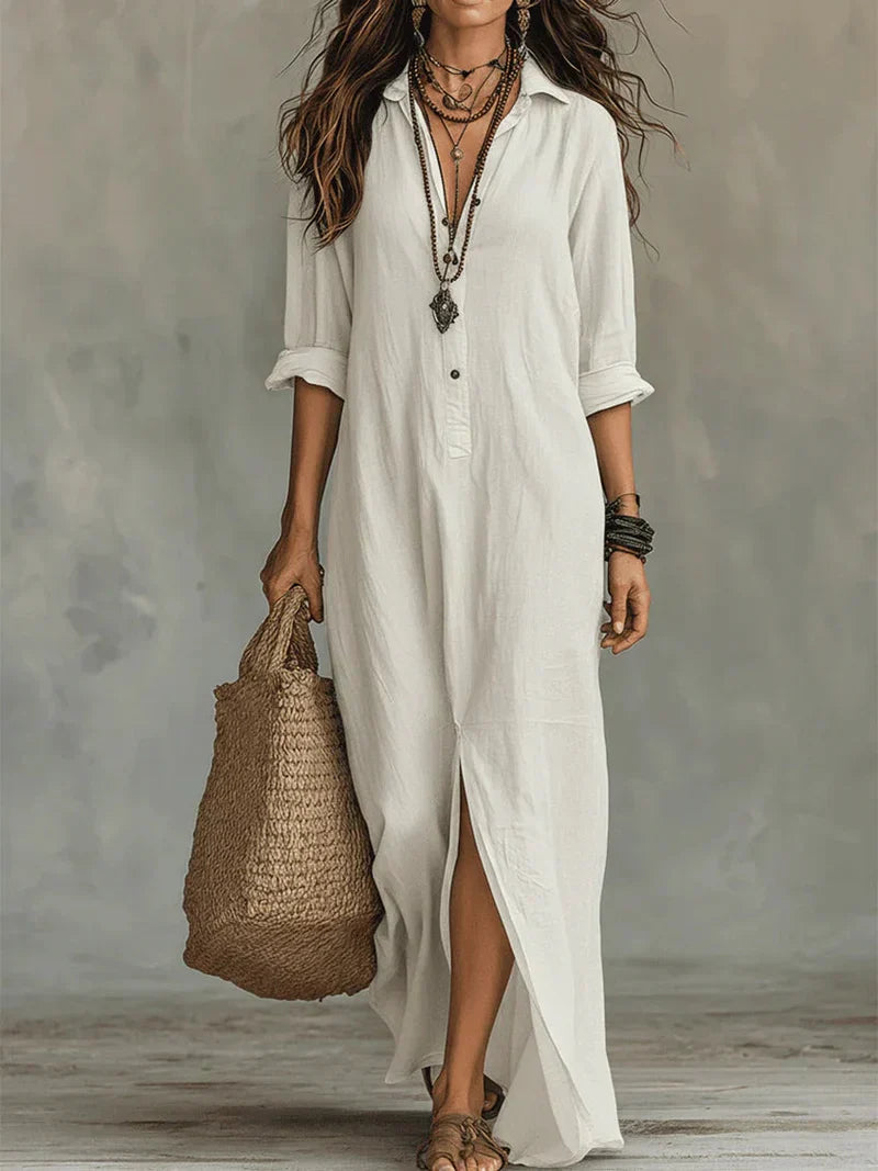 Céline | Robe Maxi Chemise Ample à Boutons