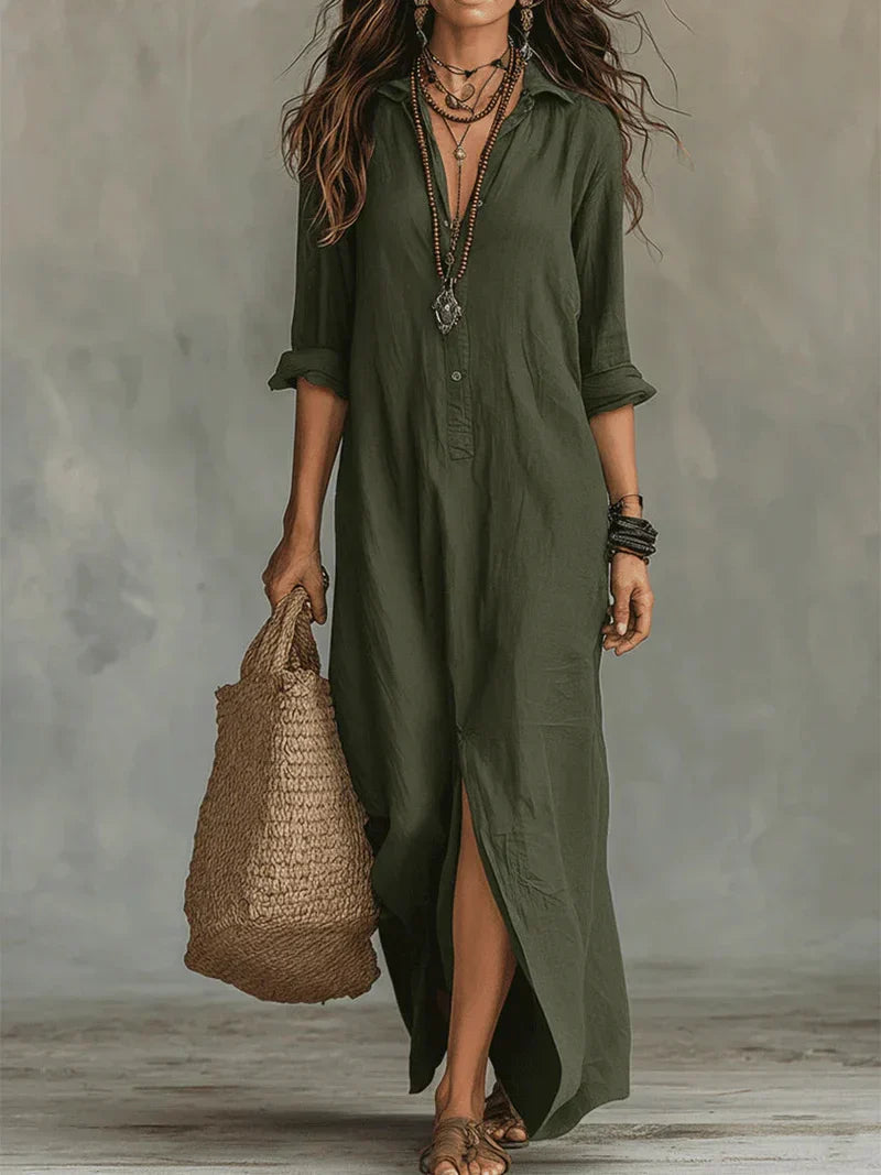 Céline | Robe Maxi Chemise Ample à Boutons
