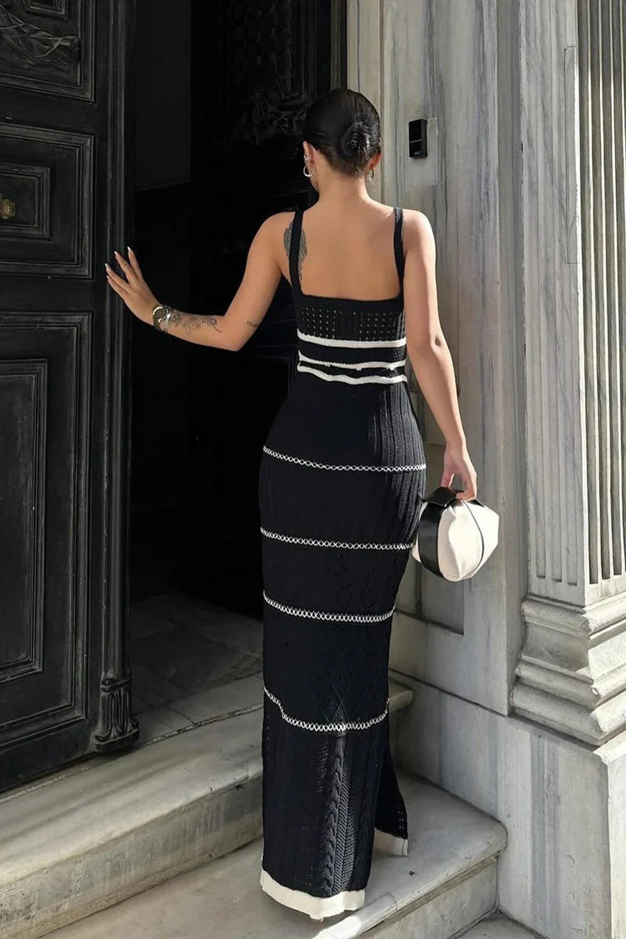 Lina | Robe Maxi Crochetée avec Détails Contrastés