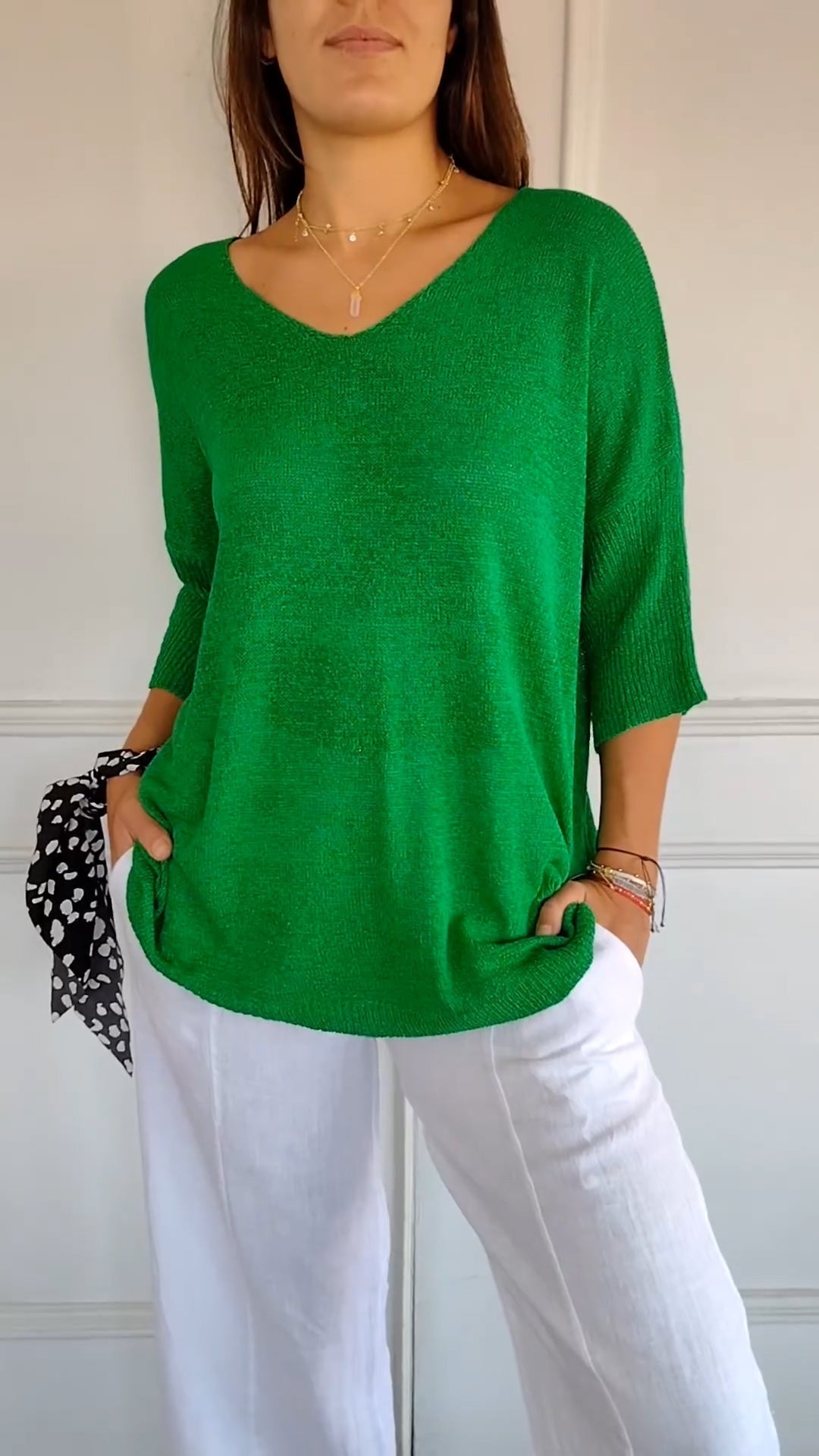 Anaïs | Top en Maille Fine à Col V et Manches Trois-Quarts