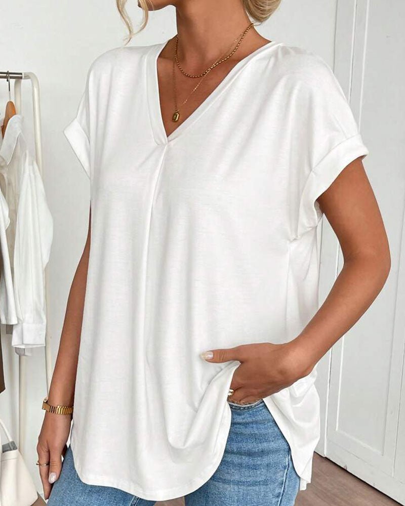 Estella | Top Ample à Col V et Manches à Revers