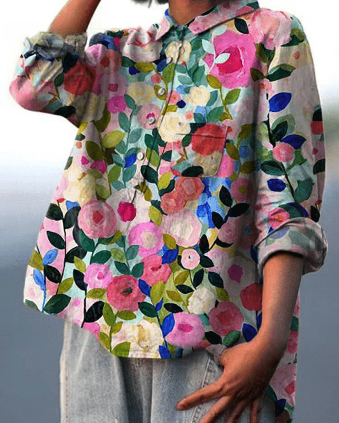 Lila | Chemise Fleurie à Base Plongeante