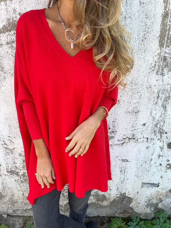 Anna | Pull Oversize à Col V et Manches Chauve-Souris