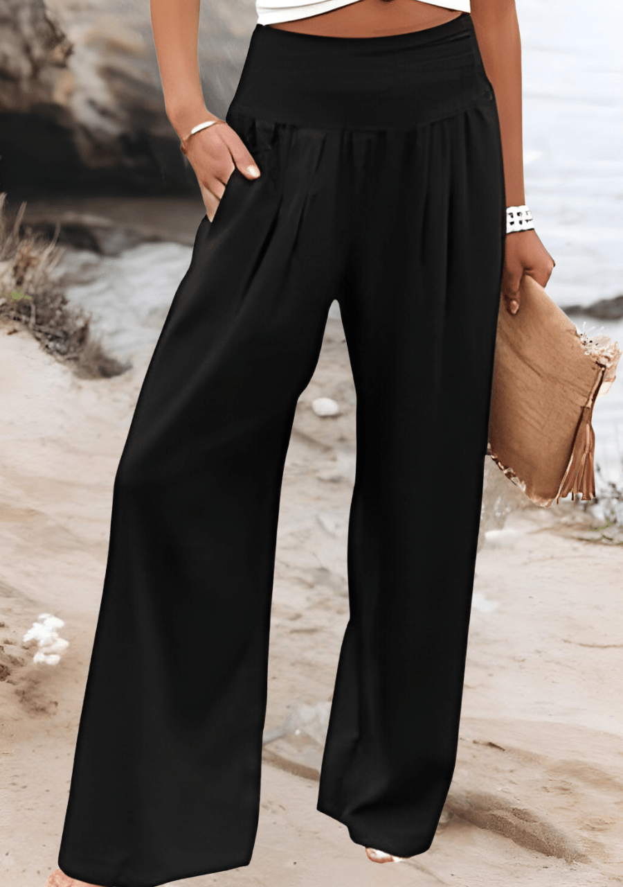 Zélie | Pantalon Large à Taille Élastiquée Froncée
