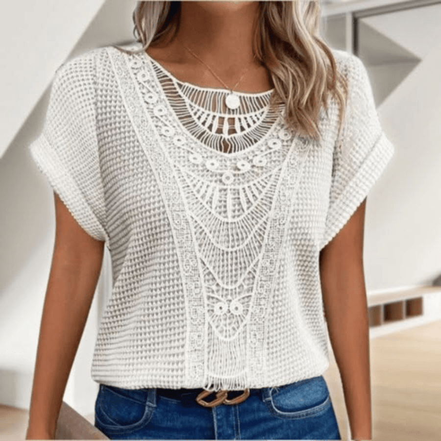 Karin | Top en Maille Gaufrée à Empiècement Crochet