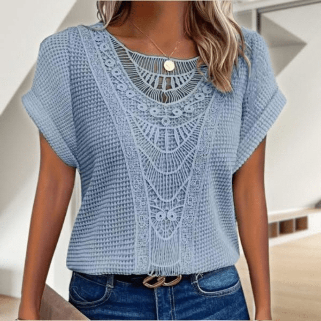 Karin | Top en Maille Gaufrée à Empiècement Crochet