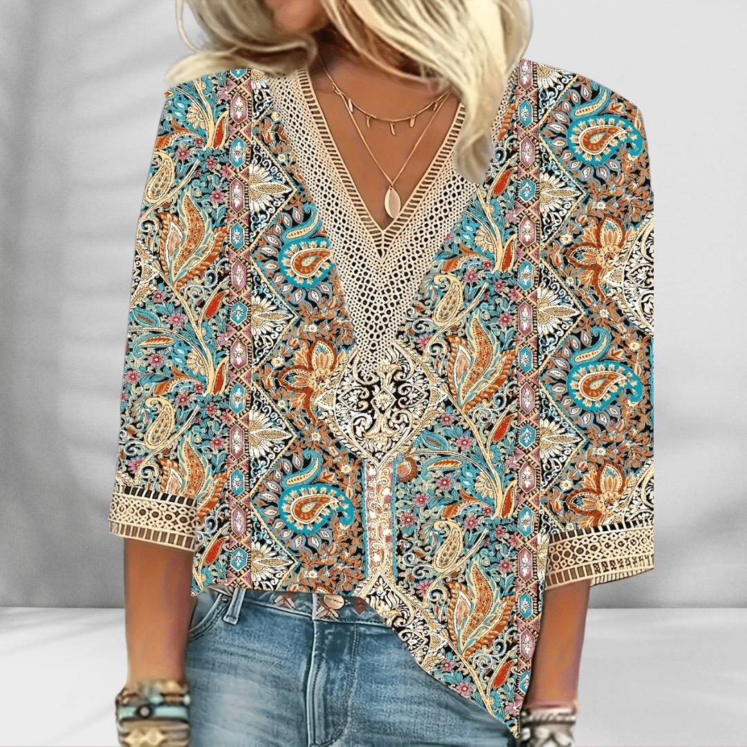 Alis | Blouse Bohème à Col V Bordé de Dentelle