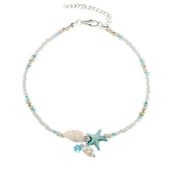 Hélène | Bracelet de Cheville Étoile de Mer et Coquillage en Pierres Naturelles