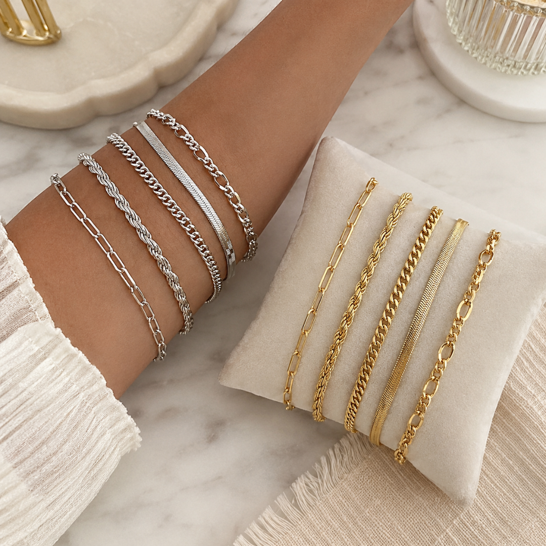 Rowena | Set de 5 Bracelets Chaînes Vintage