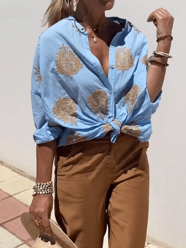 Erisa | Chemise Brodée de Motifs Dorés