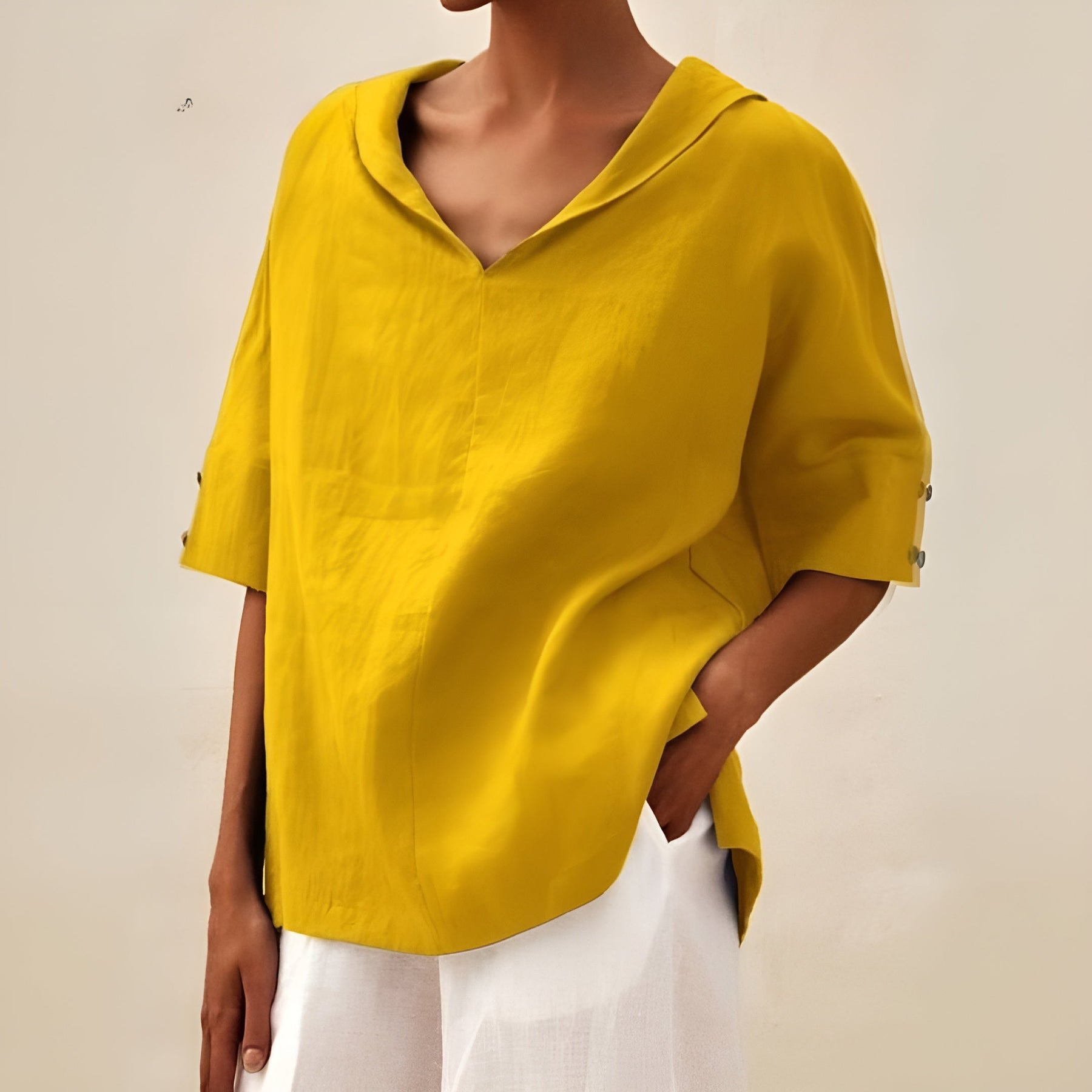 Lyndzi | Blouse en Lin à Col Châle et Manches Boutonnées