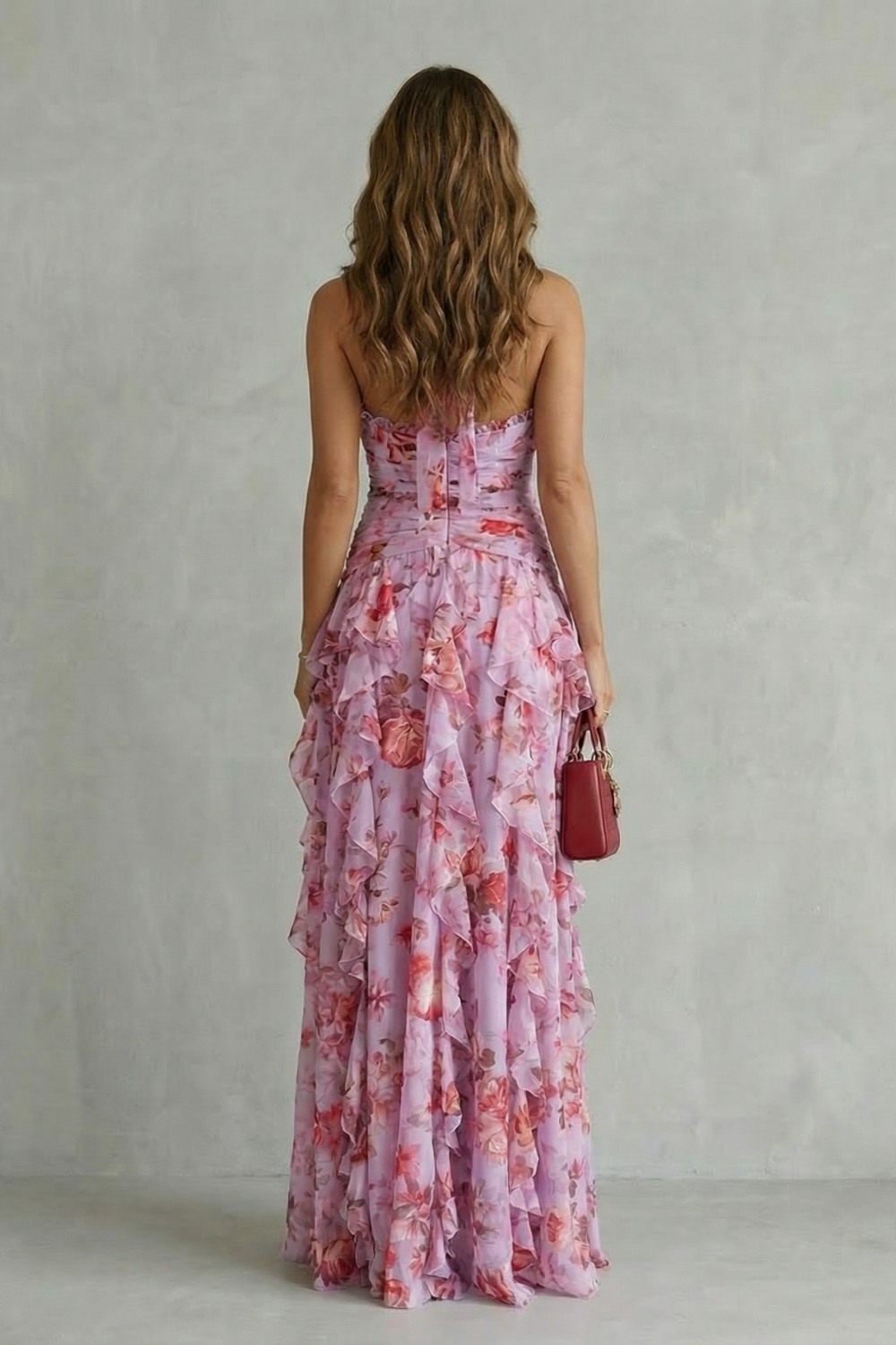 Ludivine | Robe Longue Fleurie à Volants en Cascade et Dos Nu