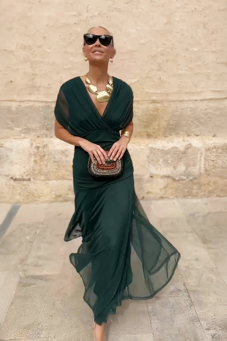 Constance | Robe midi drapée à épaules dénudées