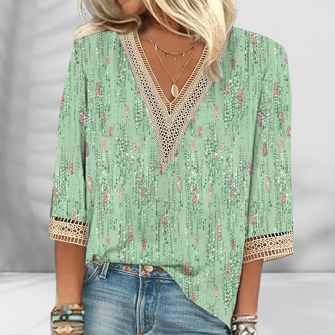 Alis | Blouse Bohème à Col V Bordé de Dentelle