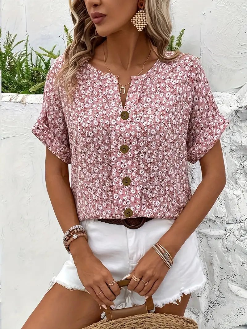 Jelena | Blouse à Fleurettes et Boutons Bois