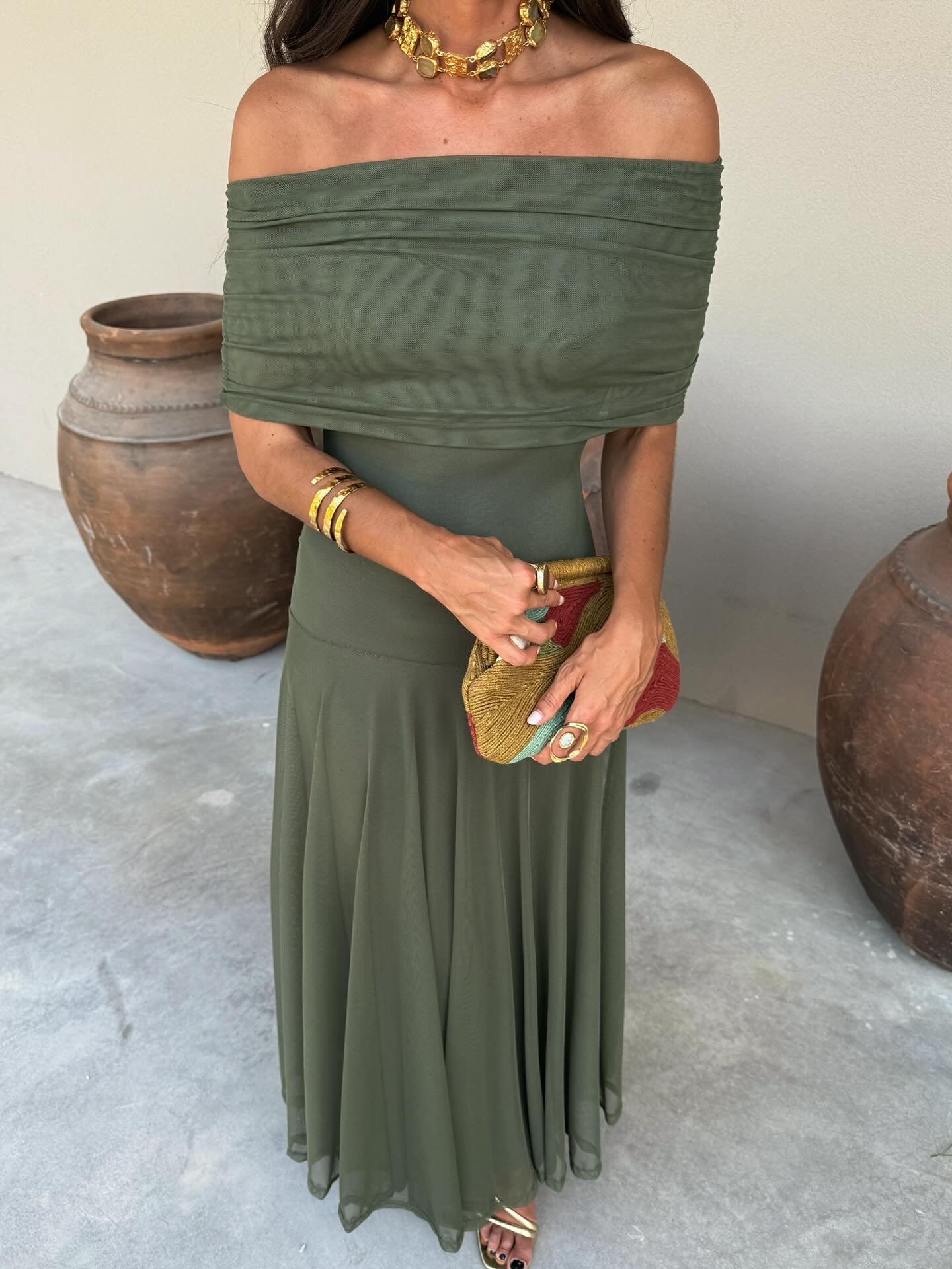 Renée | Robe Longue Bustier Drapée Unie