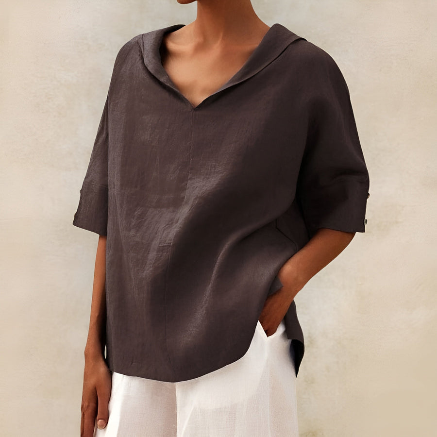 Lyndzi | Blouse en Lin à Col Châle et Manches Boutonnées