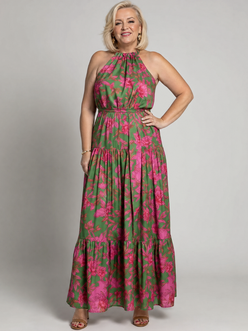 Myriam | Robe Longue Fleurie à Ceinture à Nouer et Jupe à Volants