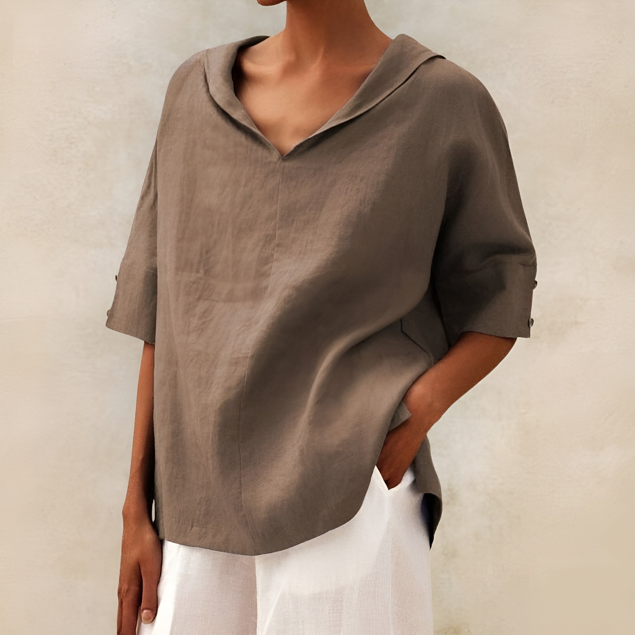 Lyndzi | Blouse en Lin à Col Châle et Manches Boutonnées