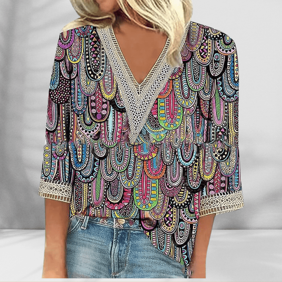 Alis | Blouse Bohème à Col V Bordé de Dentelle